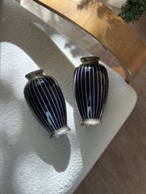Japanese Deep Blue Vases with Silver Basket Weave Overlay | Collectors Gene