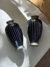 Japanese Deep Blue Vases with Silver Basket Weave Overlay | Collectors Gene