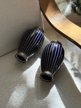 Japanese Deep Blue Vases with Silver Basket Weave Overlay | Collectors Gene