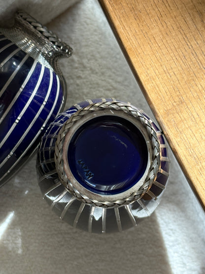 Japanese Deep Blue Vases with Silver Basket Weave Overlay | Collectors Gene