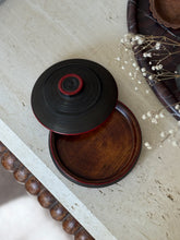 Japanese Lacquered Wood Ribbed Round Box with Red Detail | Collectors Gene