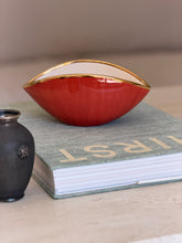 L Objet Oval Bowl in White Porcelain with Orange Glaze 24kt Gold Trim | Collectors Gene