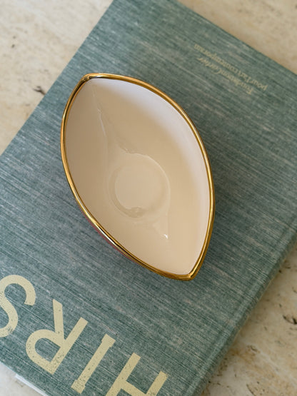 L Objet Oval Bowl in White Porcelain with Orange Glaze 24kt Gold Trim | Collectors Gene