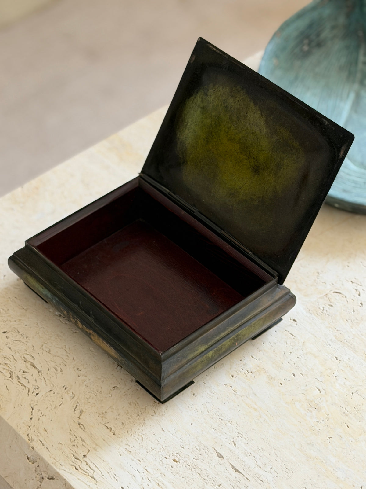 Large Danish Patinated Bronze Box with Wood Interior | Collectors Gene