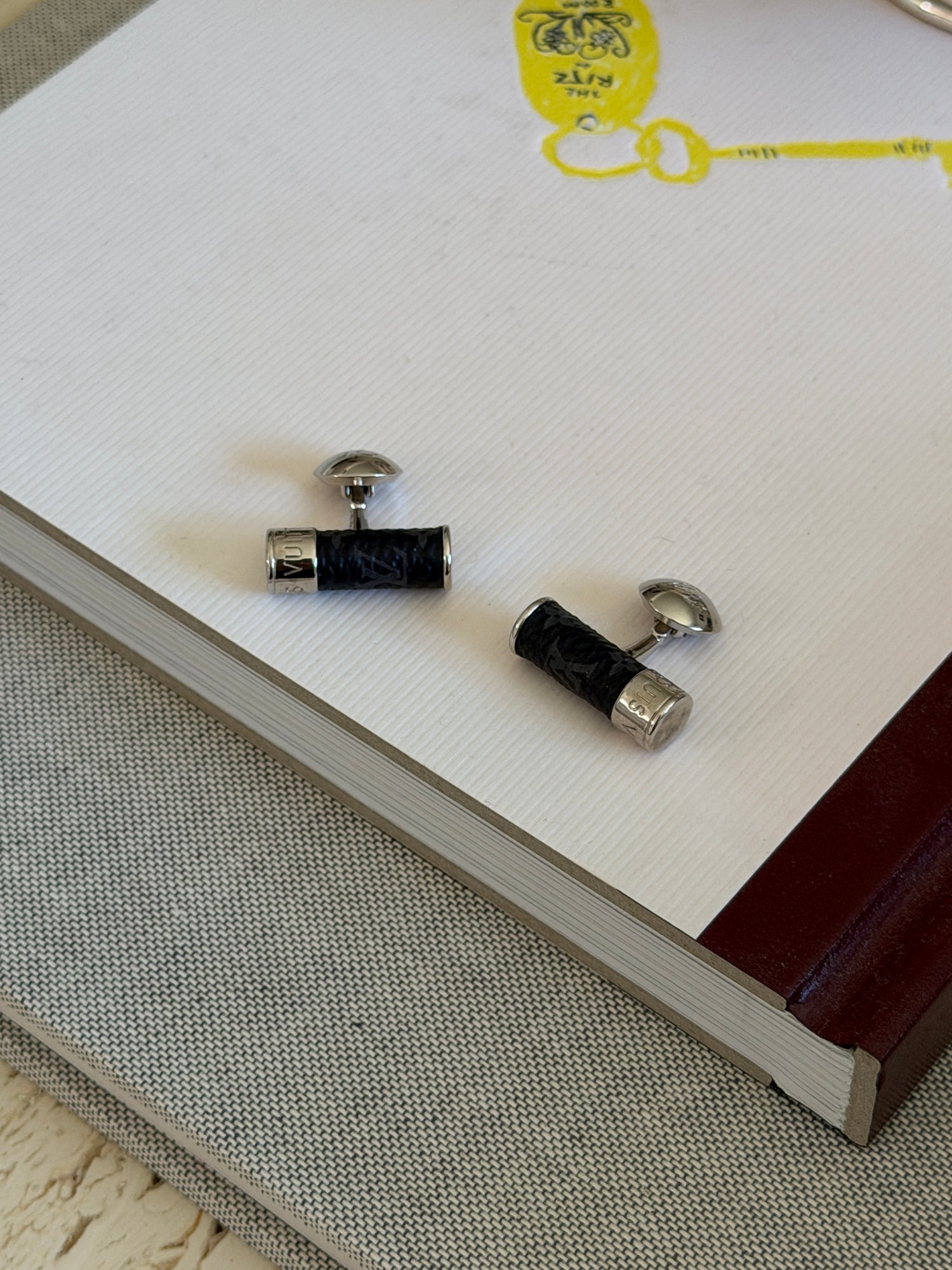 Louis Vuitton Black Monogram Leather Cufflinks with Damier Case