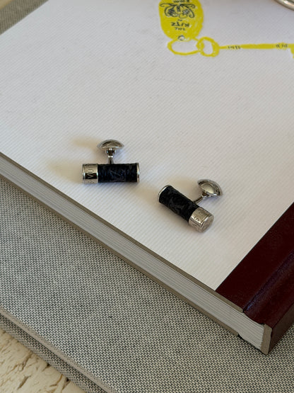 Louis Vuitton Black Monogram Leather Cufflinks with Damier Case