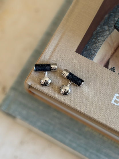 Louis Vuitton Black Monogram Leather Cufflinks with Damier Case