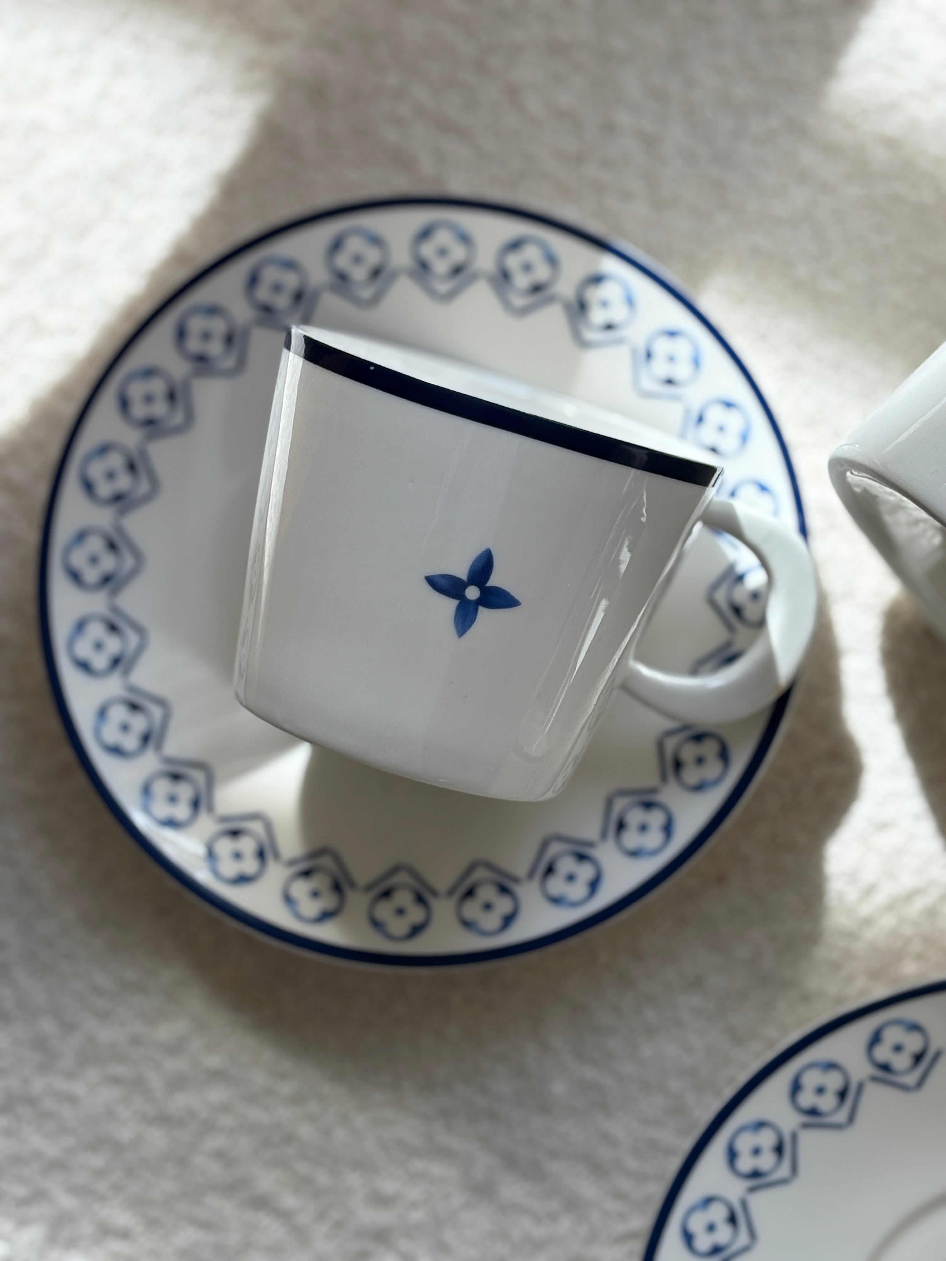 Louis Vuitton Porcelain Limoges Tea Set with Blue Monogram Detail
