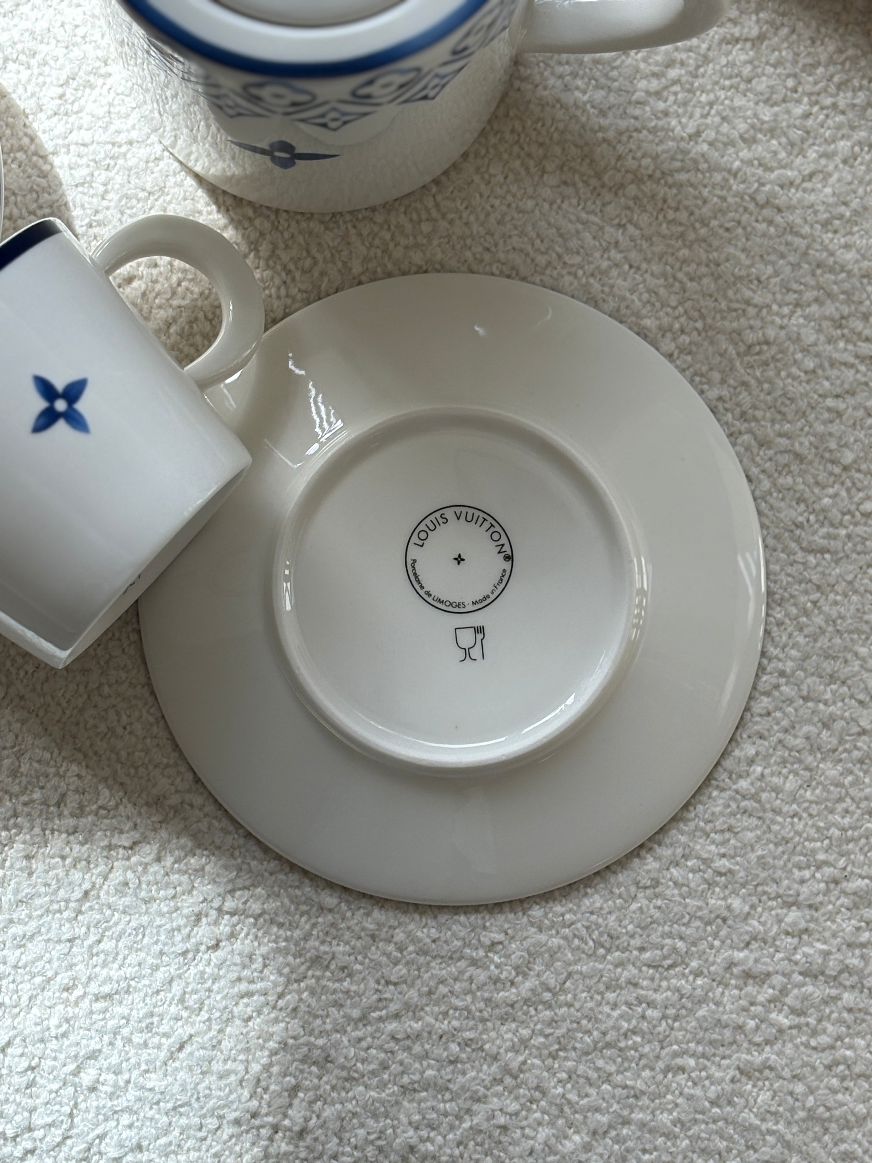 Louis Vuitton Porcelain Limoges Tea Set with Blue Monogram Detail