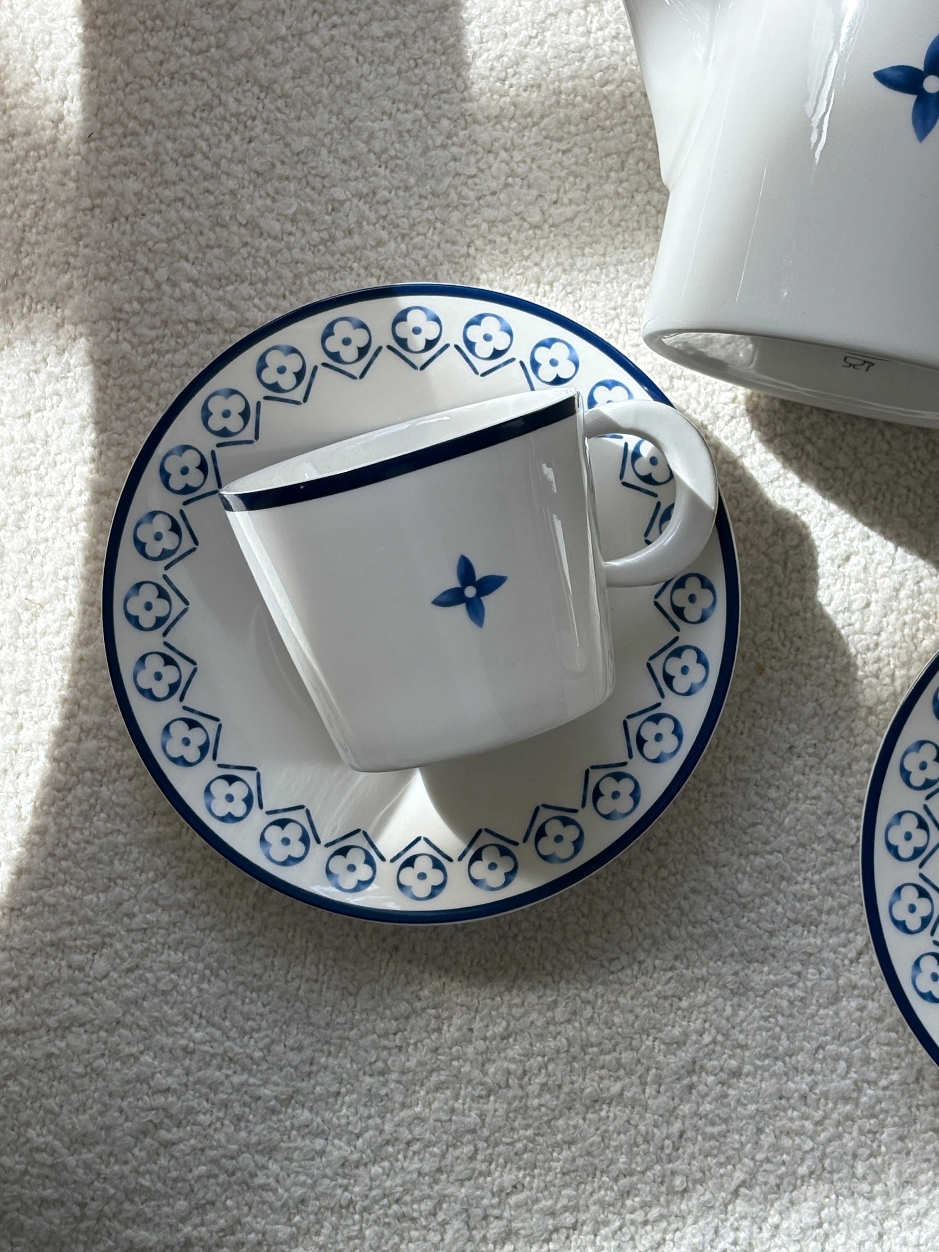 Louis Vuitton Porcelain Limoges Tea Set with Blue Monogram Detail