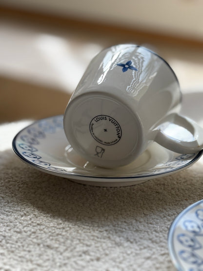 Louis Vuitton Porcelain Limoges Tea Set with Blue Monogram Detail