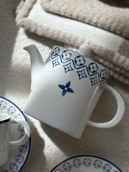 Louis Vuitton Porcelain Limoges Tea Set with Blue Monogram Detail