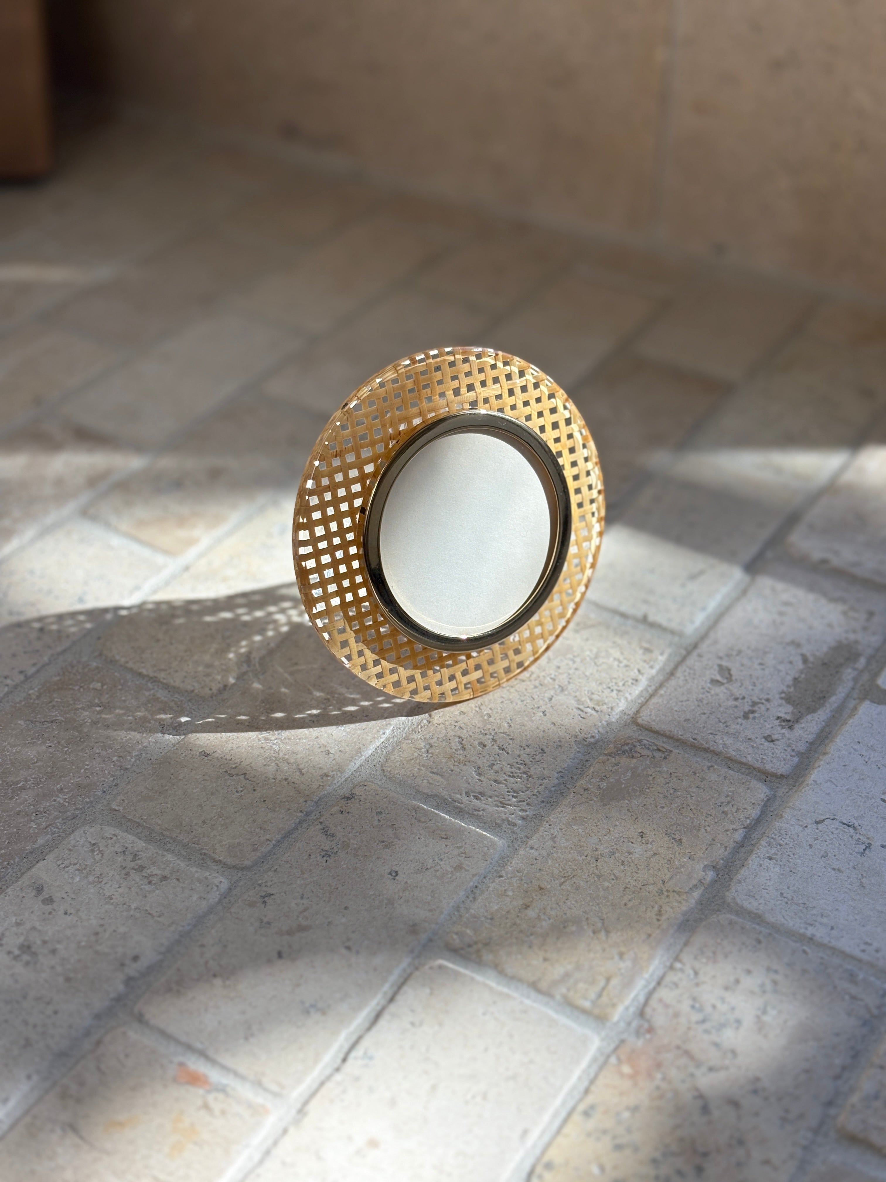 Lucite &amp; Rattan Round Picture Frame - Italy c. 1970s | Collectors Gene