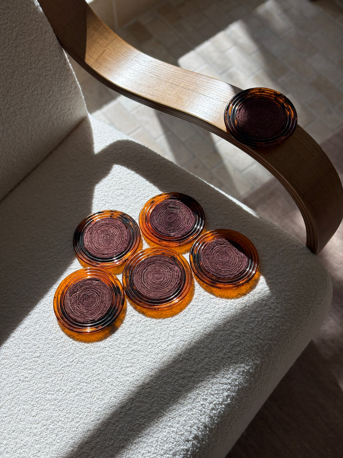 Lucite Tortoiseshell Coasters with Rope Centers - Set of 6 | Collectors Gene