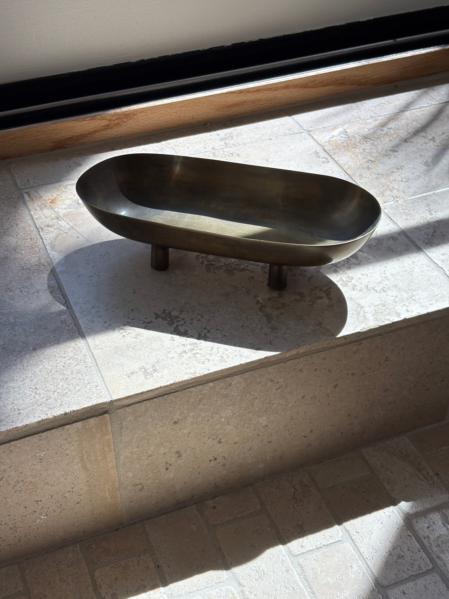Metal Footed Elongated Oval Dish in Antiqued Brass | Collectors Gene