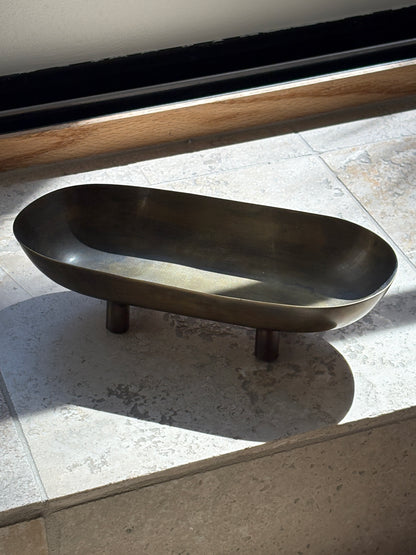 Metal Footed Elongated Oval Dish in Antiqued Brass | Collectors Gene