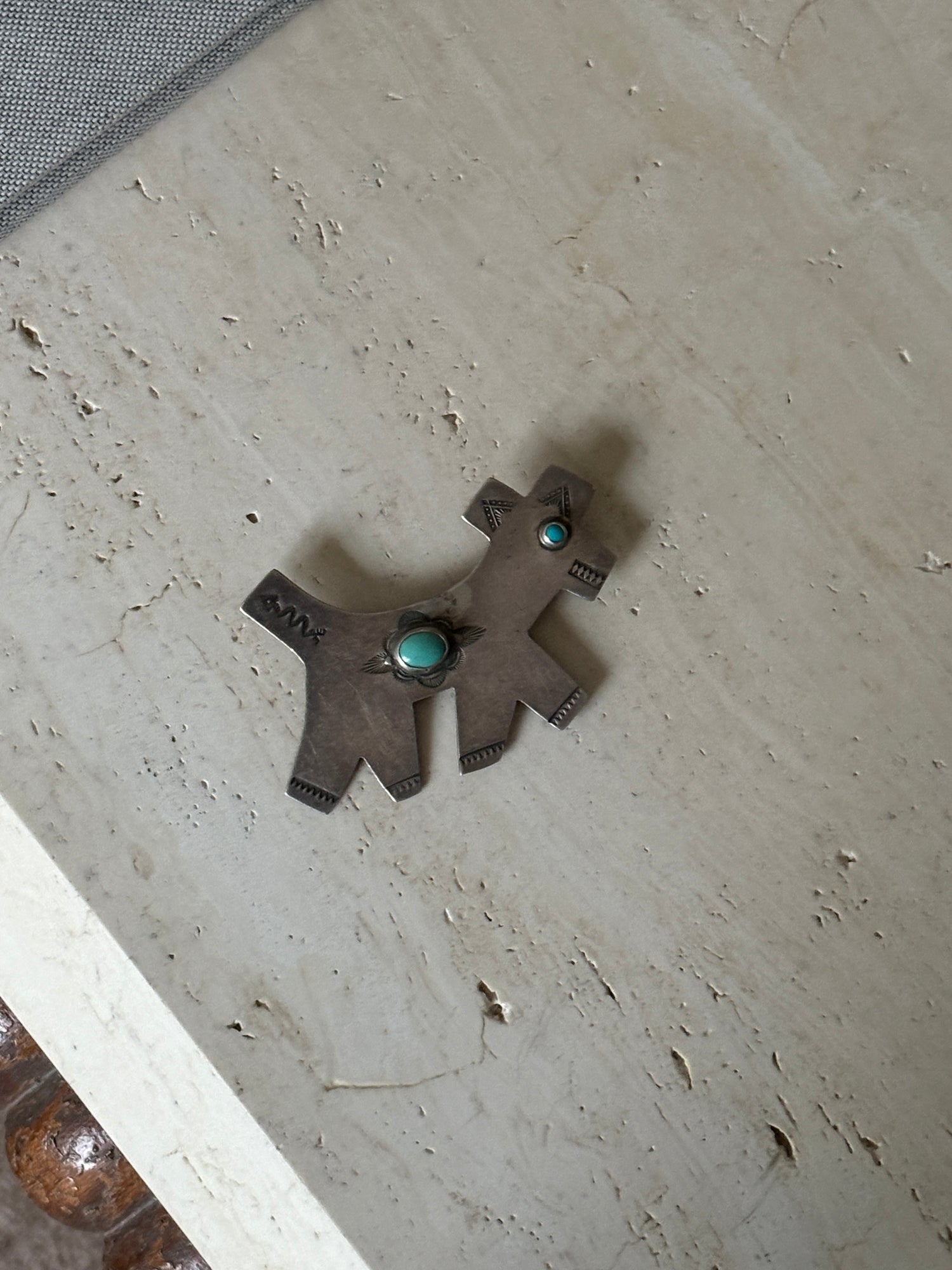 Native American Sterling Silver Dog Pin with Turquoise - c. 1930 | Collectors Gene
