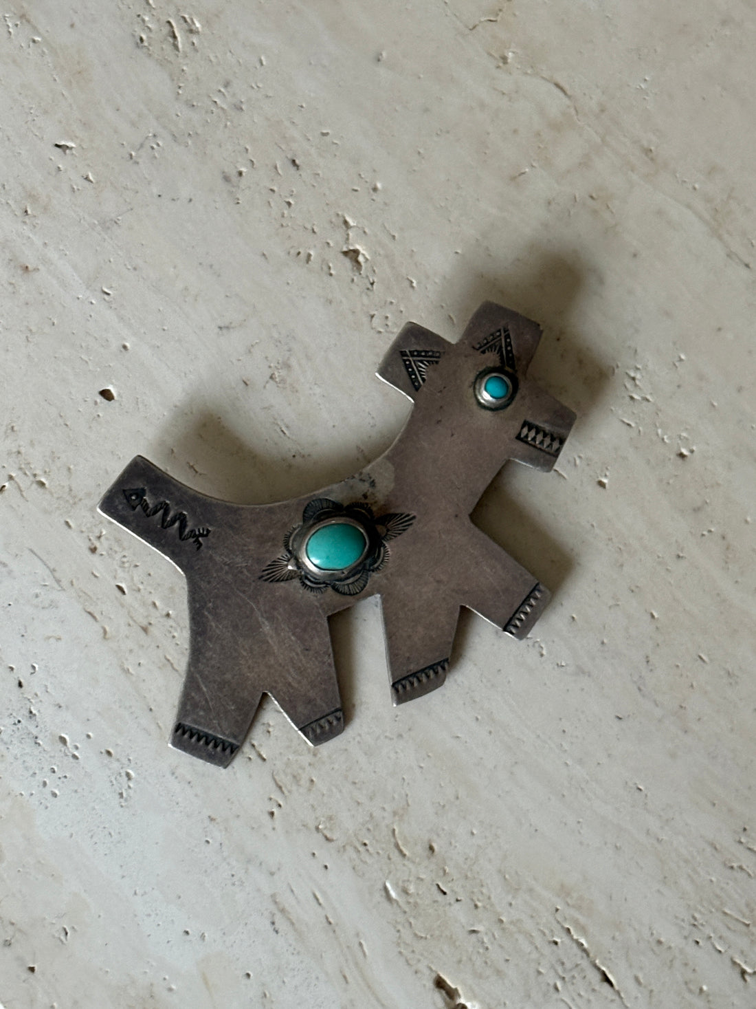 Native American Sterling Silver Dog Pin with Turquoise - c. 1930 | Collectors Gene
