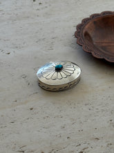 Navajo Sterling Silver Stamped Turquoise Pill Box | Collectors Gene