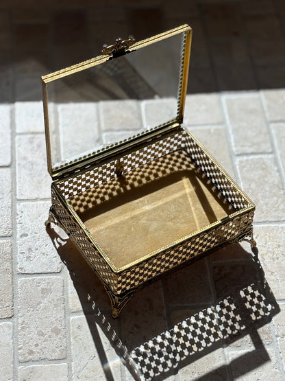 Ornate Gilt Brass Jewelry Casket Box with Glass Lid | Collectors Gene