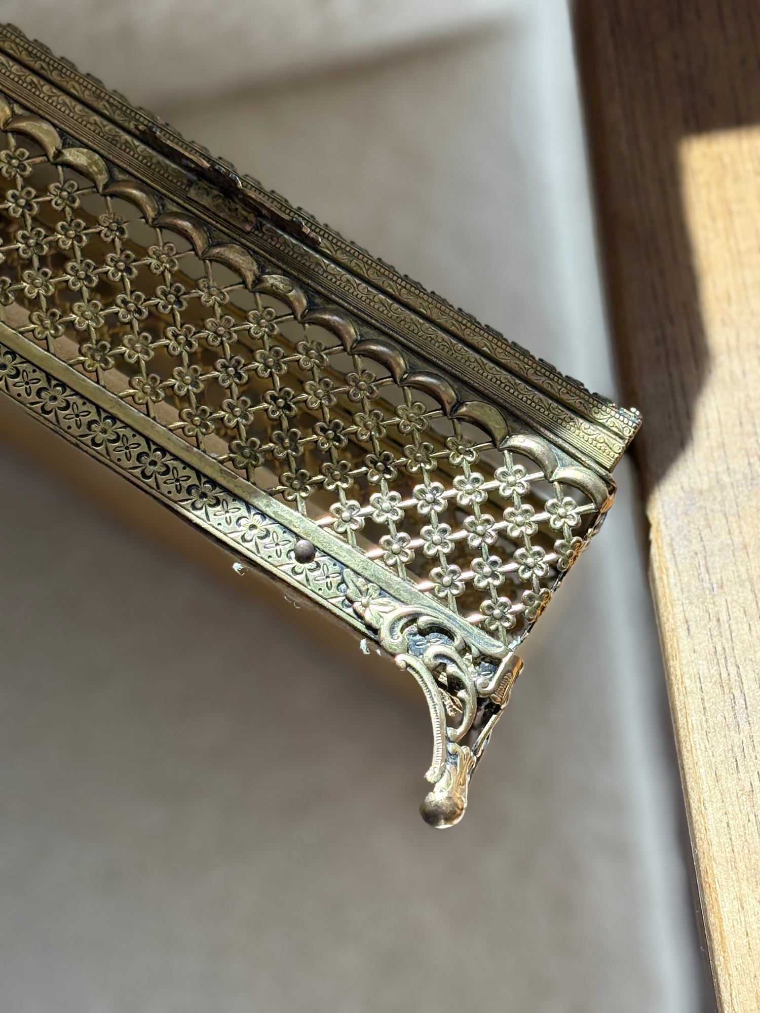 Ornate Gilt Brass Jewelry Casket Box with Glass Lid | Collectors Gene