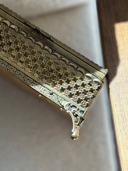 Ornate Gilt Brass Jewelry Casket Box with Glass Lid | Collectors Gene