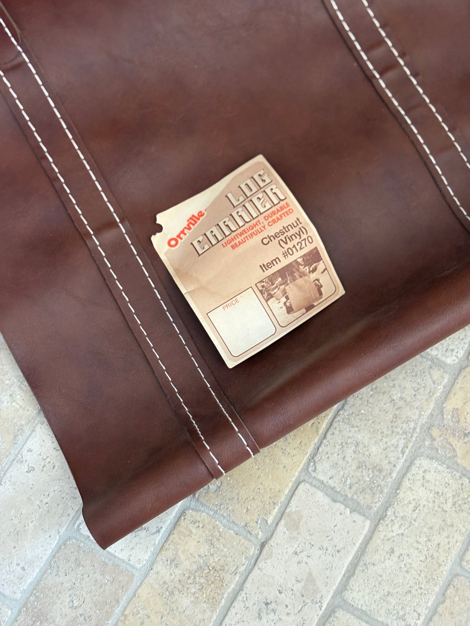 Orville Vinyl Leather Log Carrier in Chestnut - New Old Stock | Collectors Gene