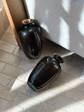 Pair of Antique Japanese Cloisonne Vases with Black Mirror Enamel Fish Scale Motif Meiji Period
