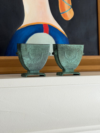 Pair of C.G. Hallberg Swedish Modern Bronze Urn Vases c.1940 | Collectors Gene