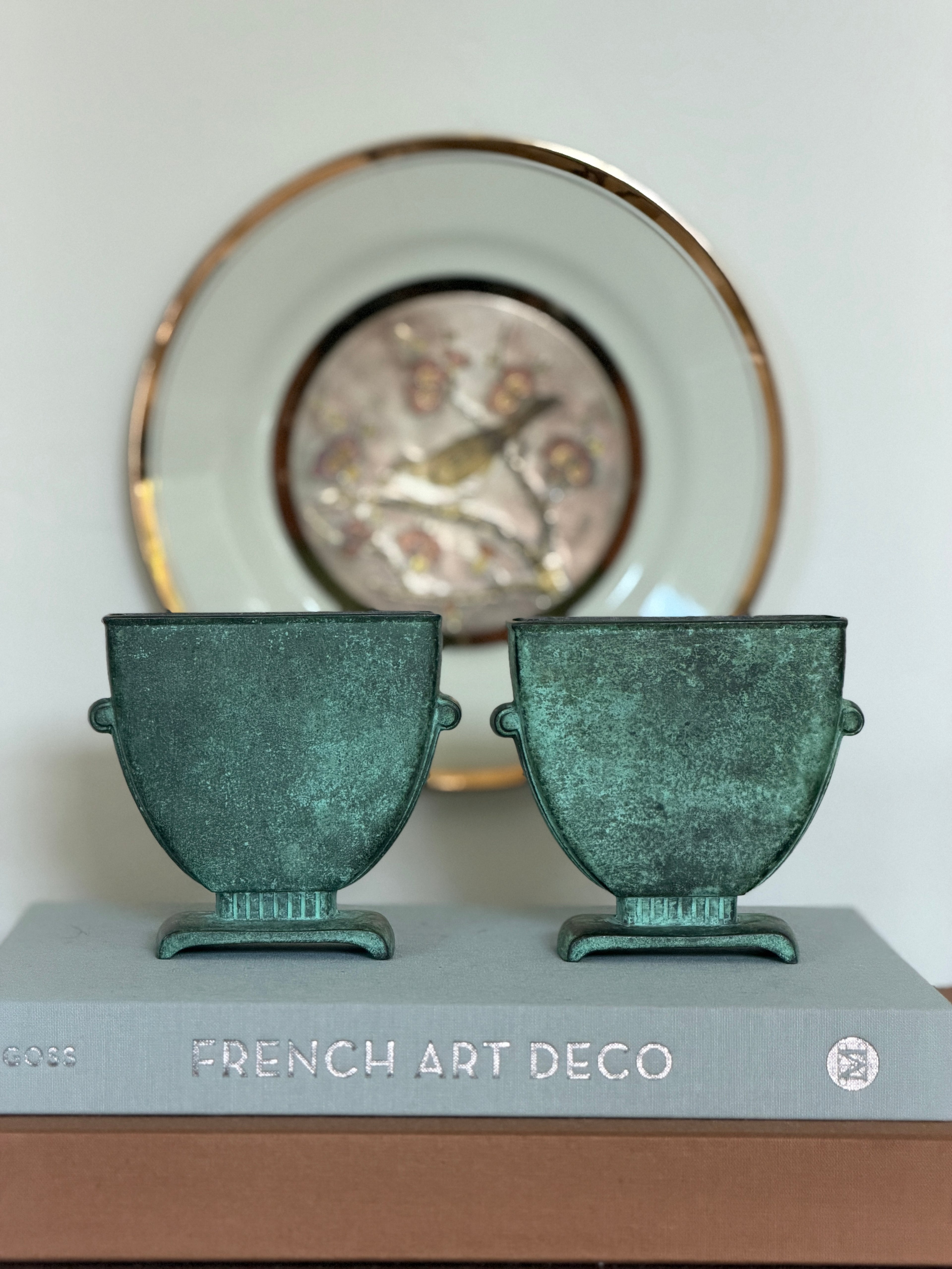 Pair of C.G. Hallberg Swedish Modern Bronze Urn Vases c.1940 | Collectors Gene