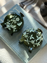 Pair of Vintage English Green Porcelain Moon Flask Vases with Raised Floral Relief | Collectors Gene