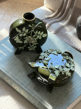 Pair of Vintage English Green Porcelain Moon Flask Vases with Raised Floral Relief | Collectors Gene