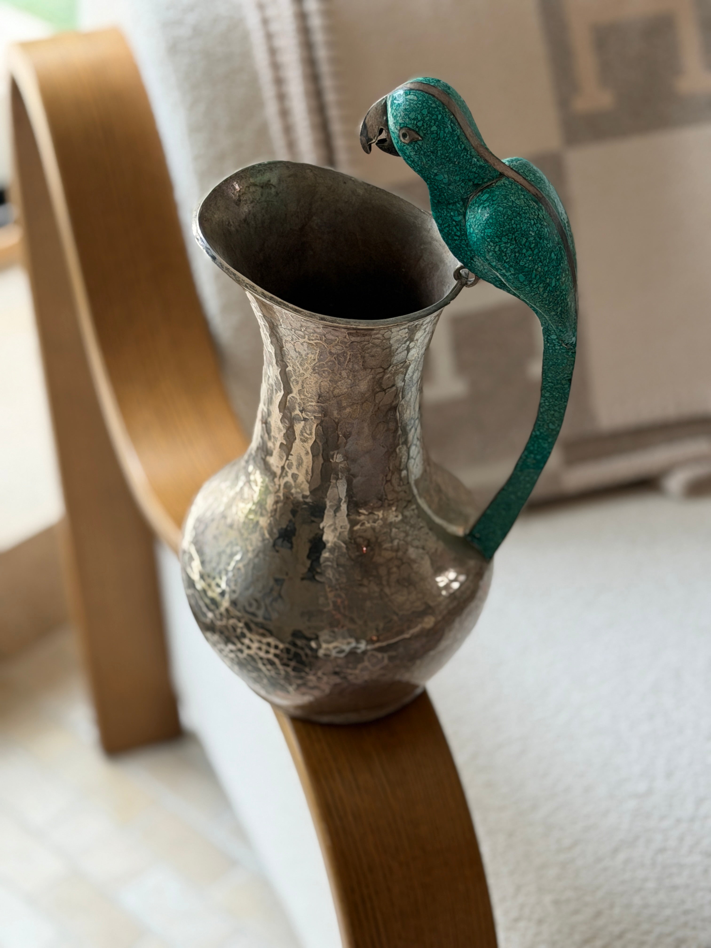 Parrot Pitcher in Hammered Silver - Made in Mexico - Los Castillo Style | Collectors Gene