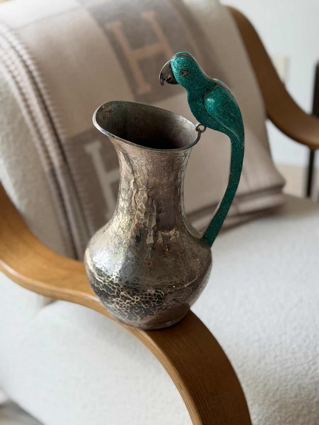 Parrot Pitcher in Hammered Silver - Made in Mexico - Los Castillo Style | Collectors Gene