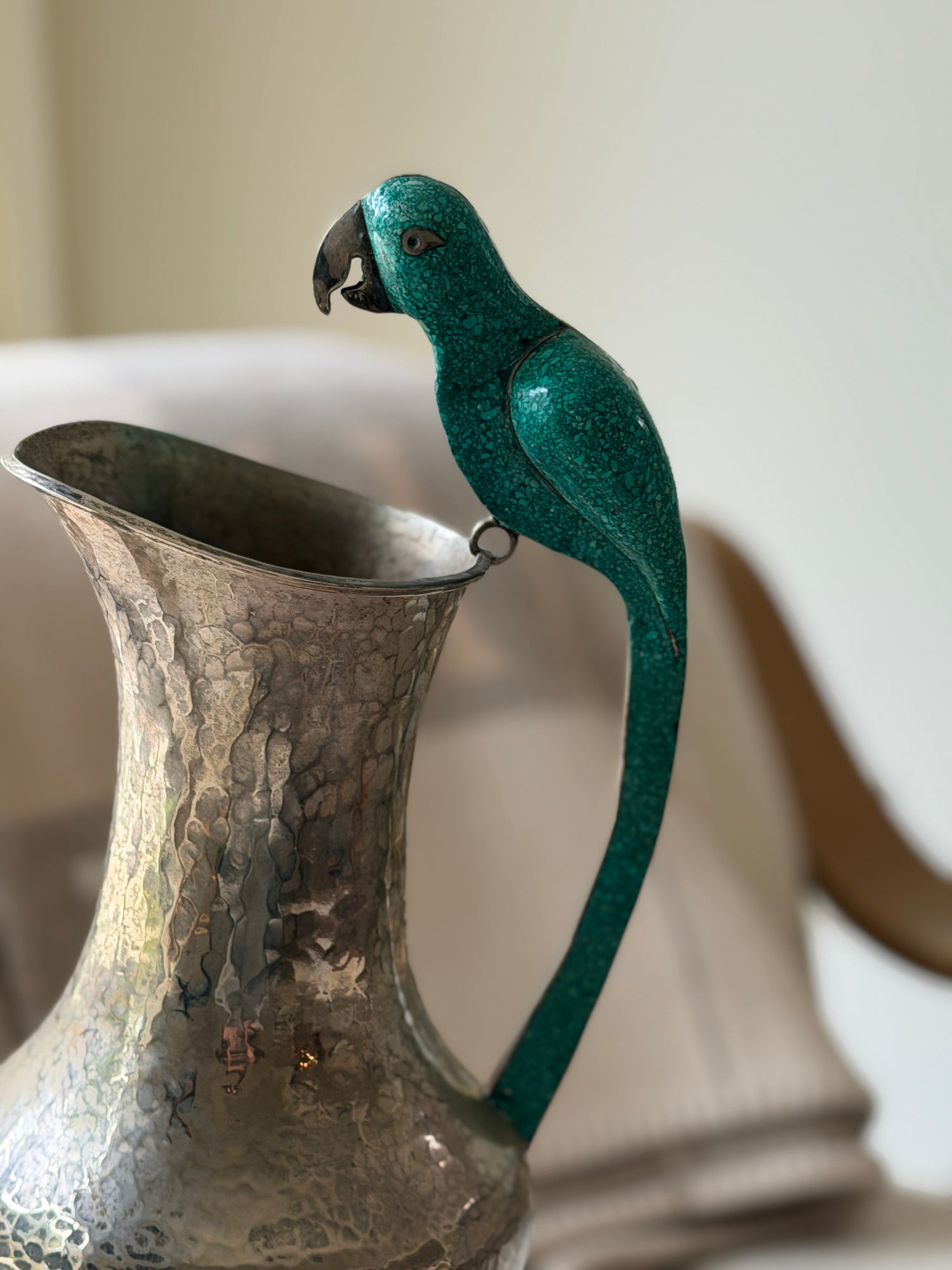 Parrot Pitcher in Hammered Silver - Made in Mexico - Los Castillo Style | Collectors Gene