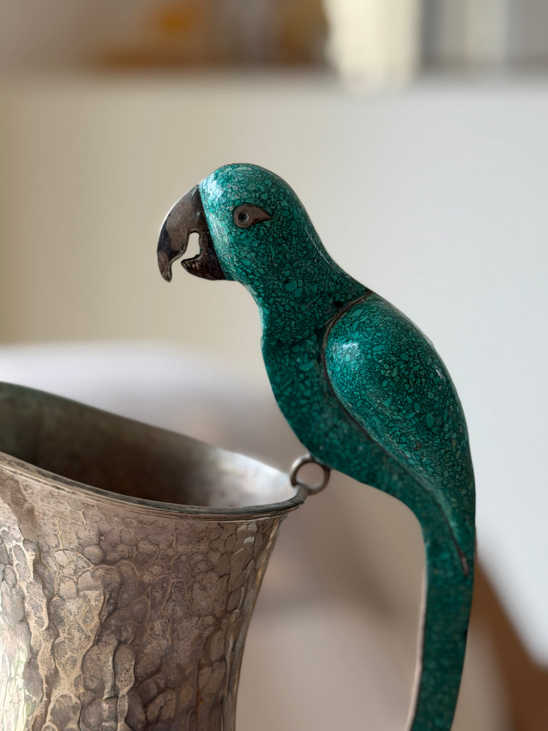 Parrot Pitcher in Hammered Silver - Made in Mexico - Los Castillo Style | Collectors Gene