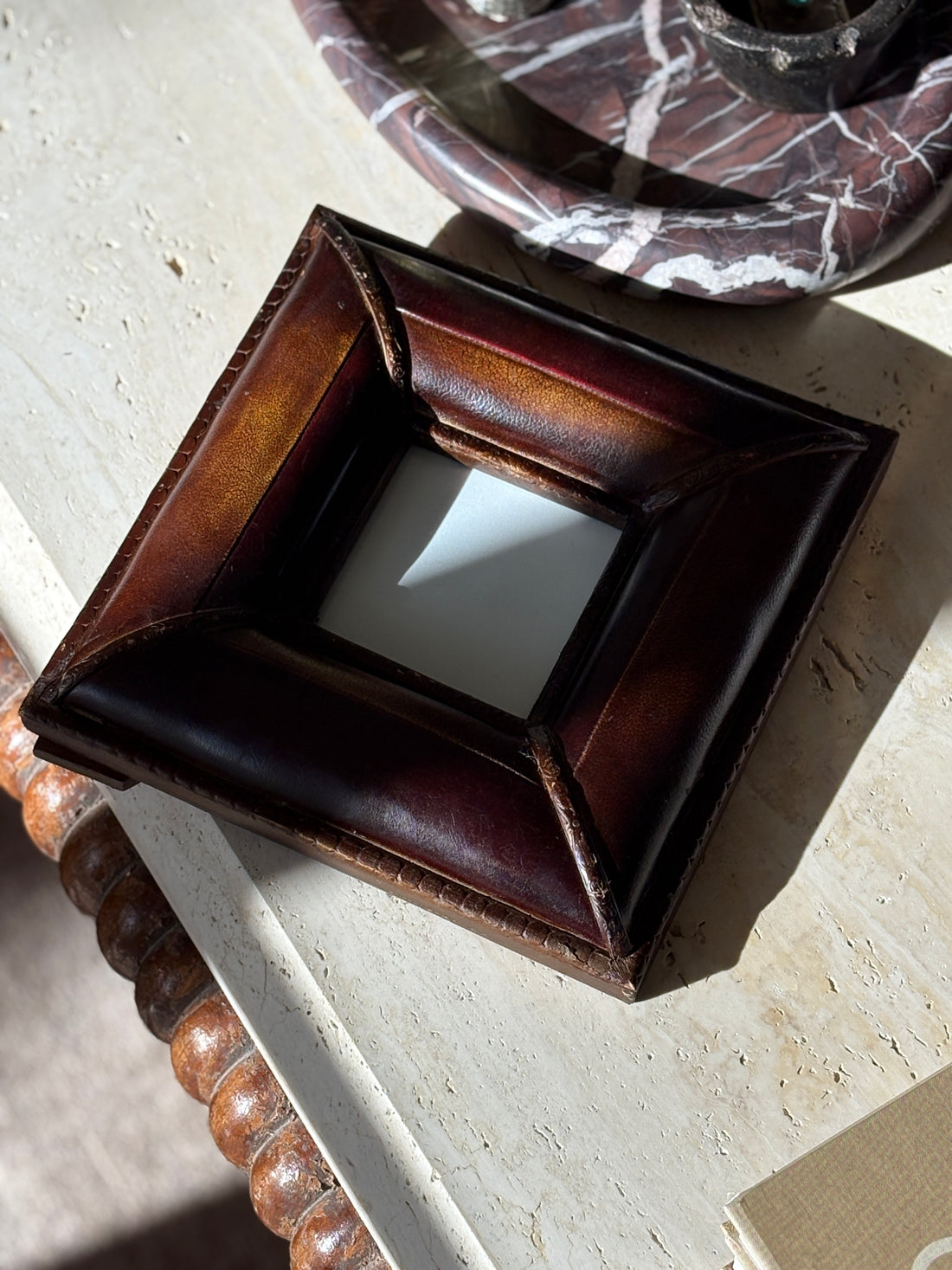 Patinated Leather Frame – Square, 3.5 x 3.5 Cutout | Collectors Gene