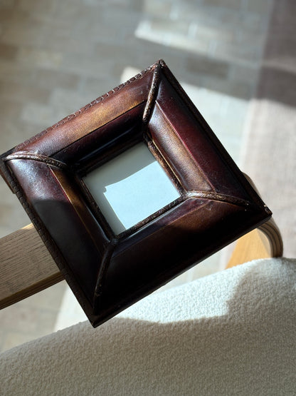 Patinated Leather Frame – Square, 3.5 x 3.5 Cutout | Collectors Gene