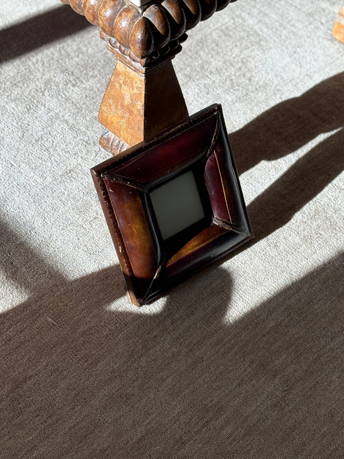 Patinated Leather Frame – Square, 3.5 x 3.5 Cutout | Collectors Gene