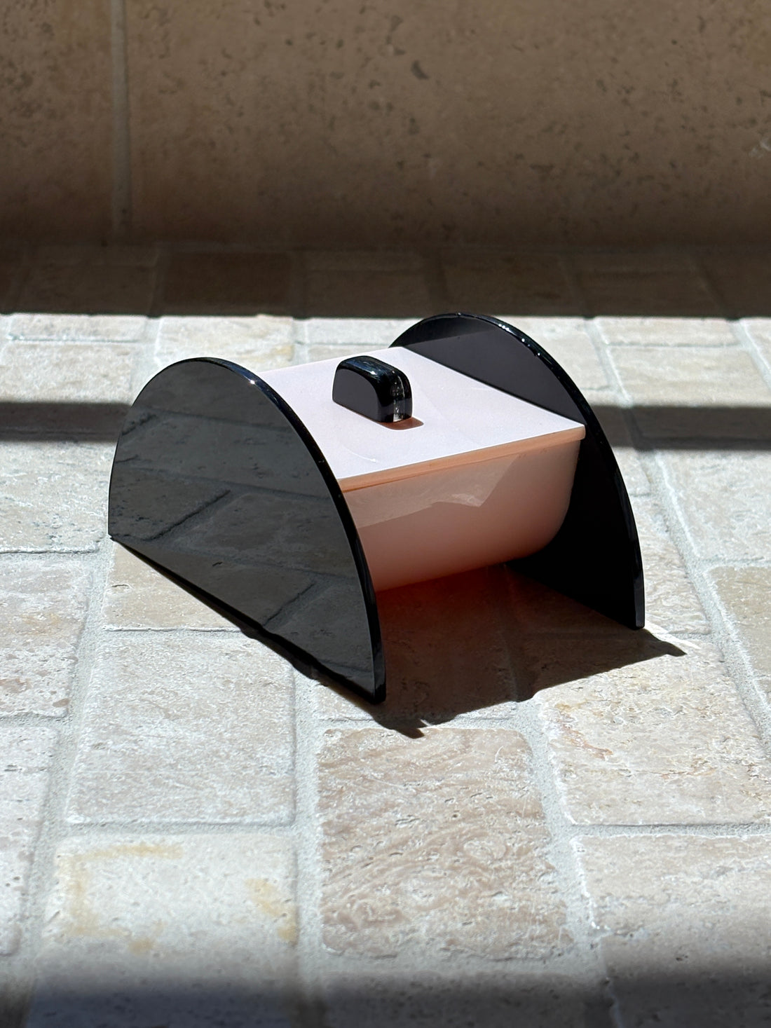Pink &amp; Black Lucite Postmodern Trinket Box - c. 1980