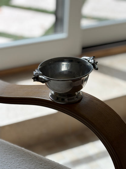 Polished Pewter Bowl with Equestrian Horse Head Handles | Collectors Gene