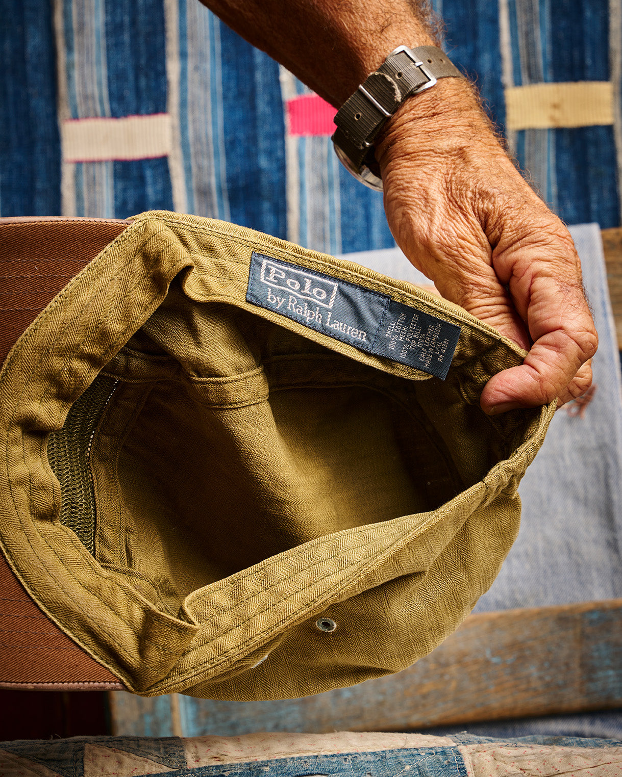 Polo Ralph Lauren Herringbone Twill Fishing Cap with Leather Bill with Fishing Flys | Doug Bihlmaier