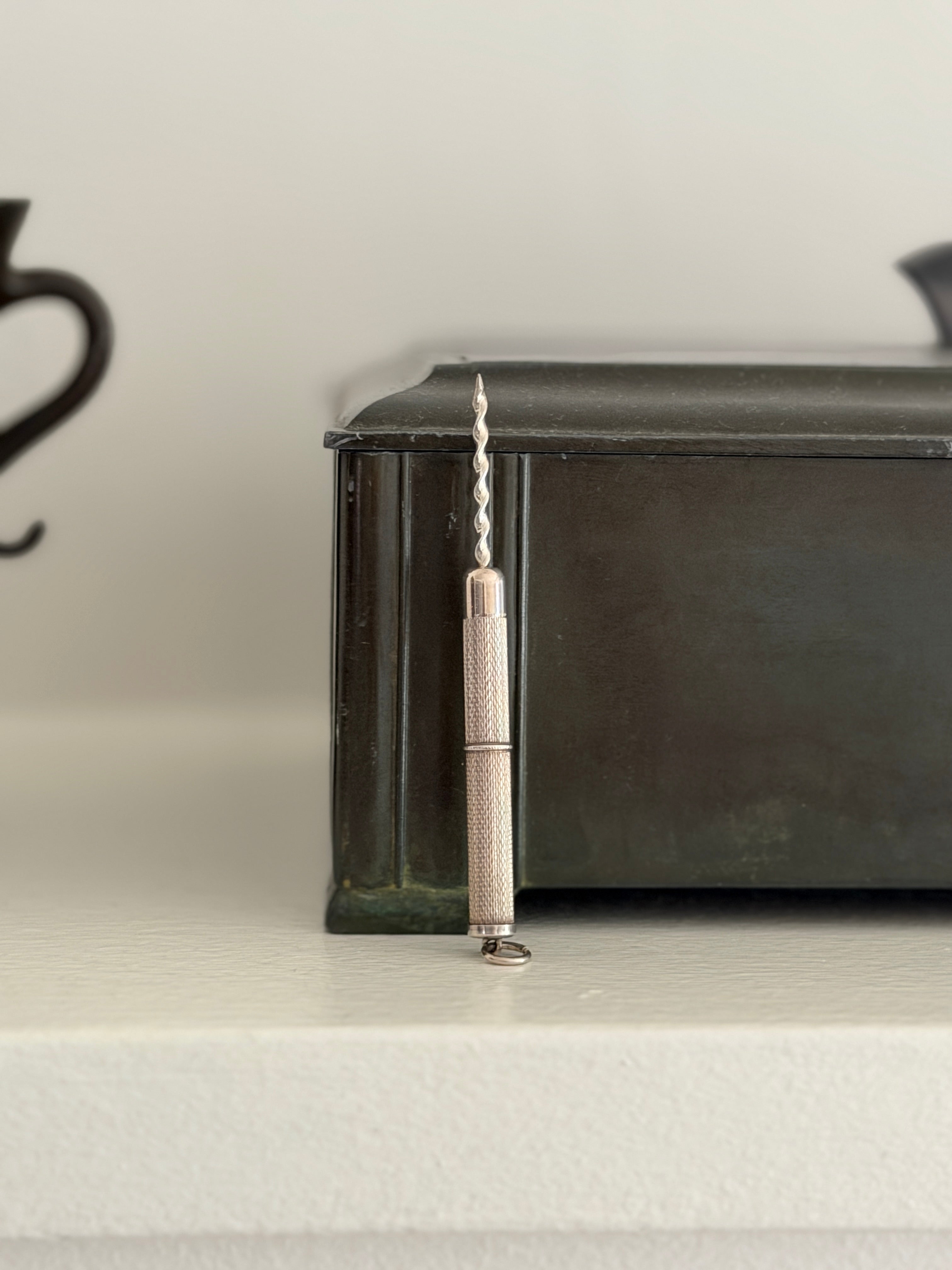 Propelling Cigar Piercer in Engine Turned Sterling Silver by William Manton Birmingham 1985 | Collectors Gene