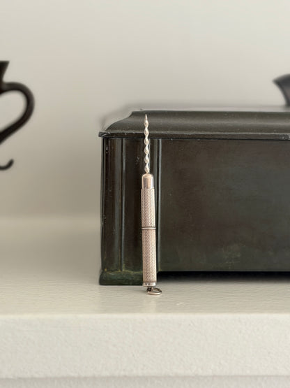 Propelling Cigar Piercer in Engine Turned Sterling Silver by William Manton Birmingham 1985 | Collectors Gene