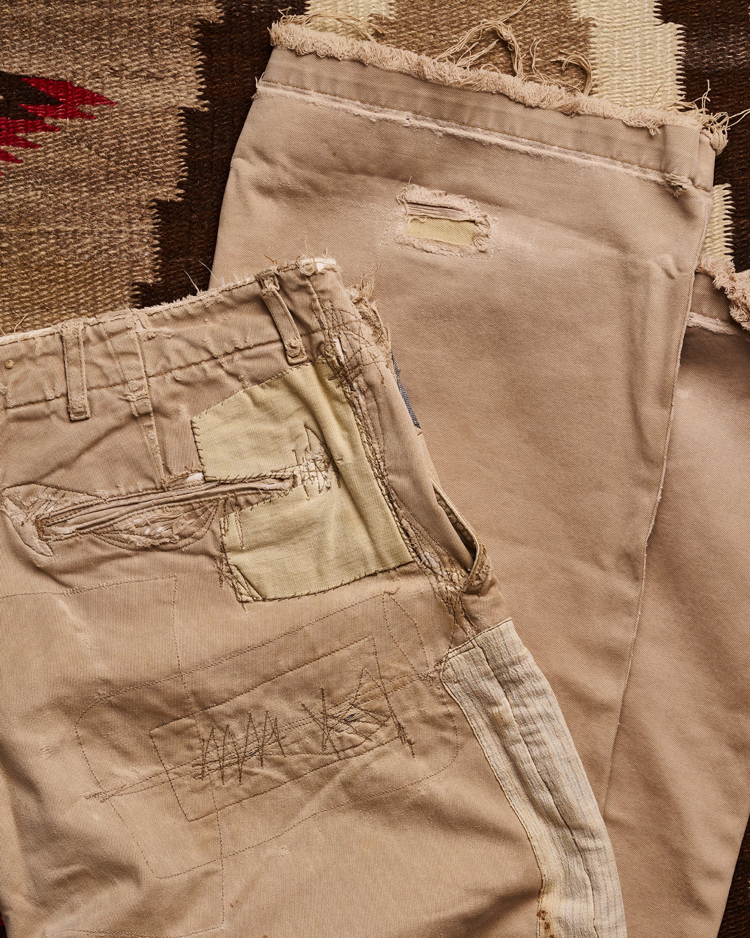 RRL Ralph Lauren Blue Patchwork Khakis | Doug Bihlmaier