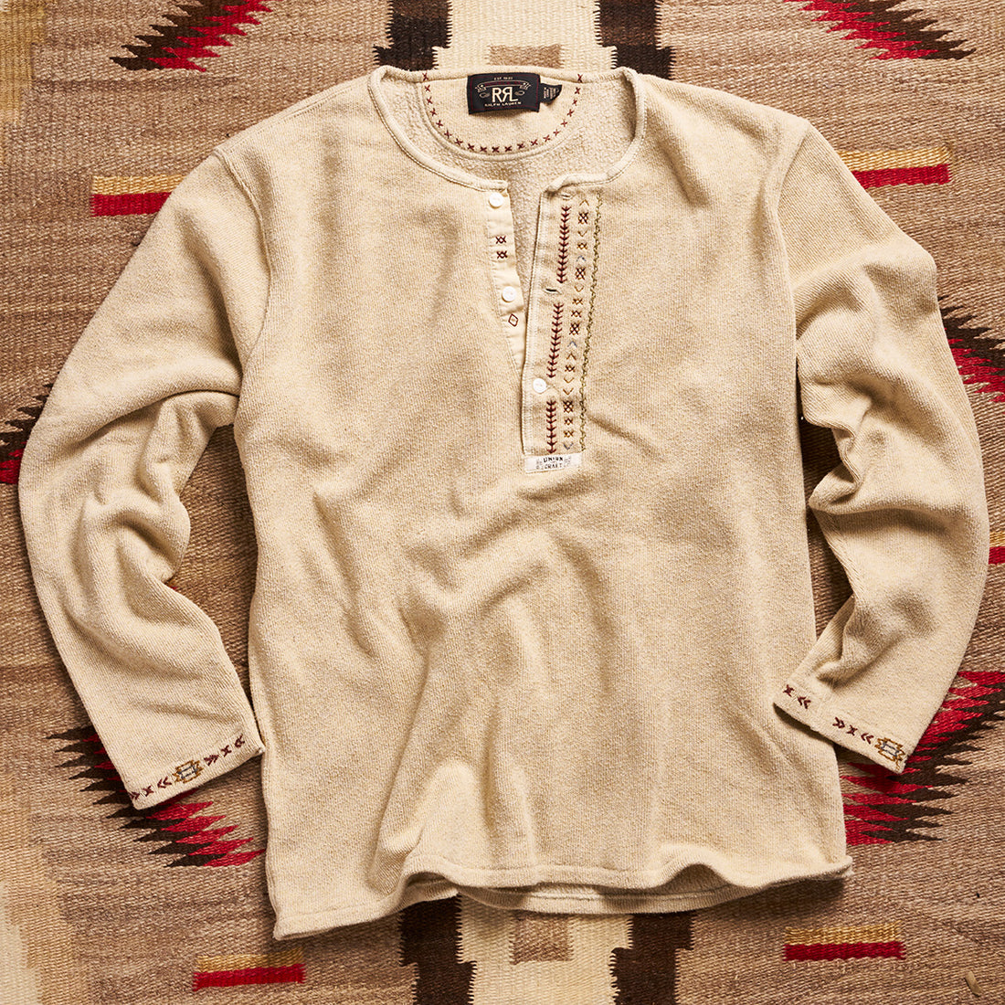 RRL Ralph Lauren Embroidered Stitch Henley | Doug Bihlmaier