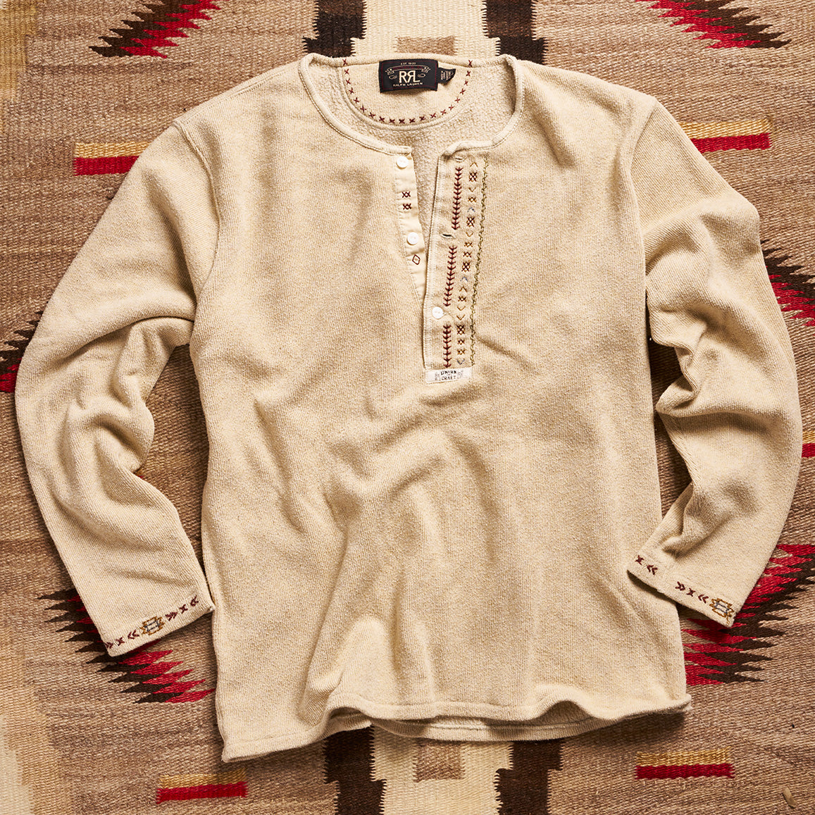 RRL Ralph Lauren Embroidered Stitch Henley | Doug Bihlmaier