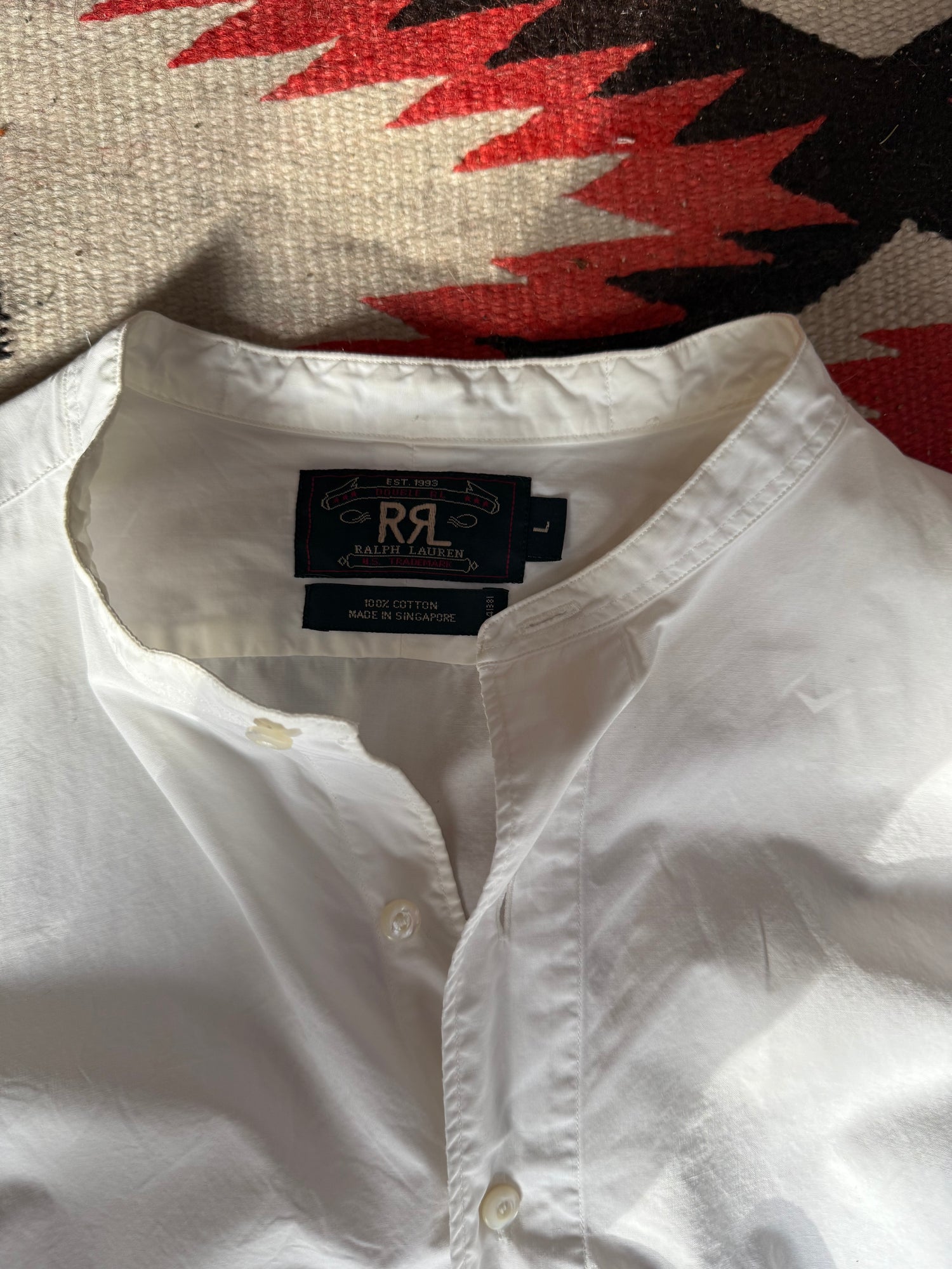 RRL Ralph Lauren White Banded Button Down Shirt | Doug Bihlmaier