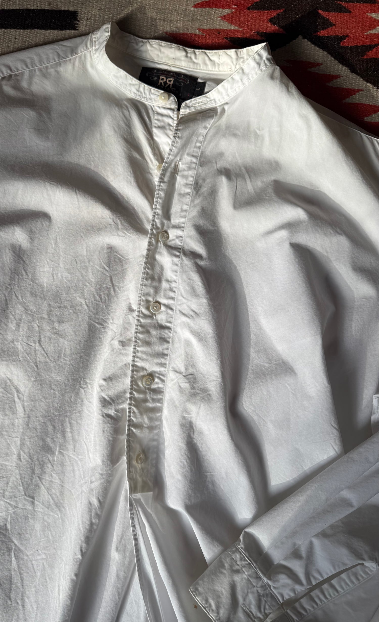RRL Ralph Lauren White Banded Button Down Shirt | Doug Bihlmaier