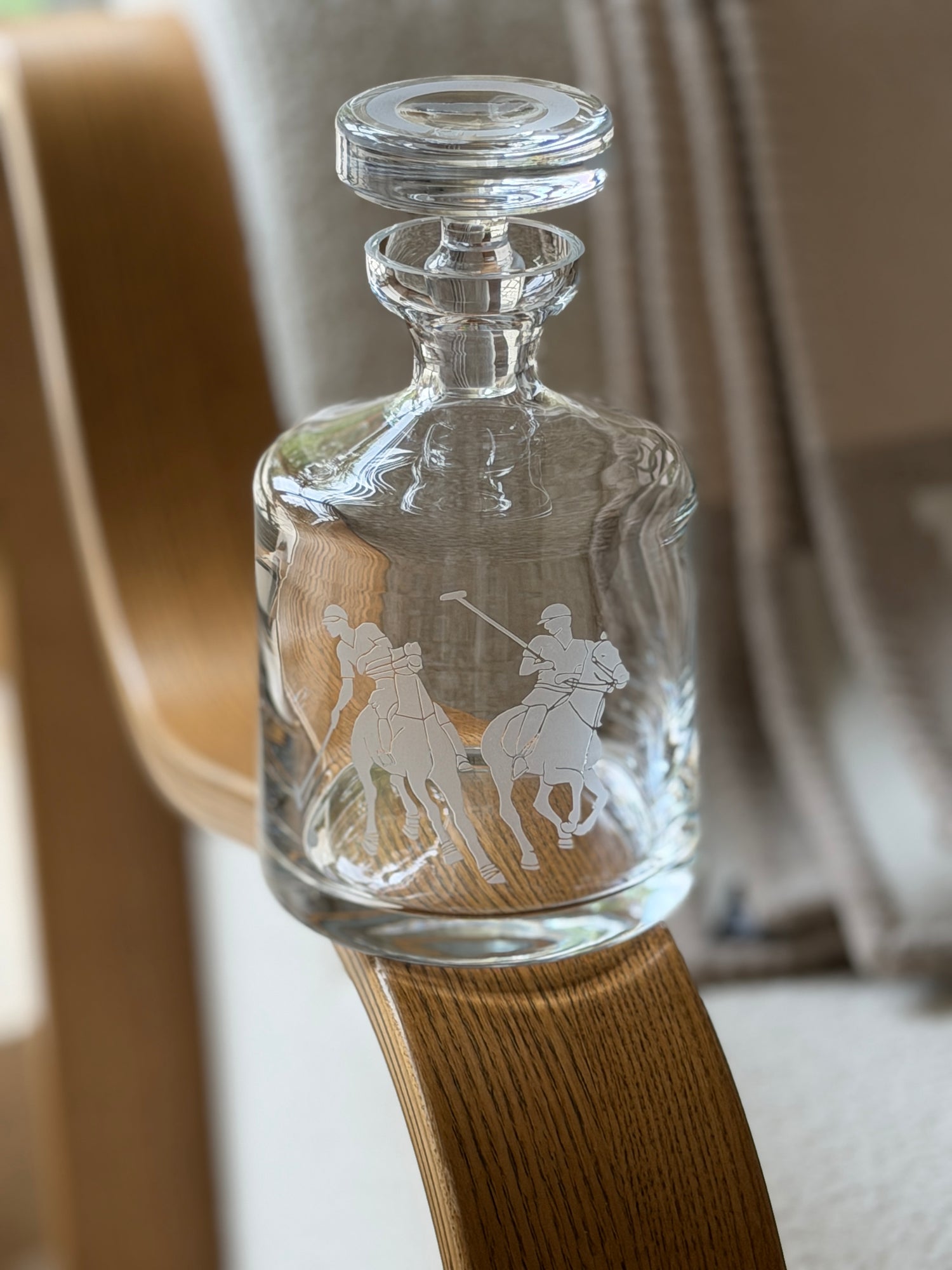 Ralph Lauren Home Crystal Polo Etched Decanter with Stopper | Collectors Gene